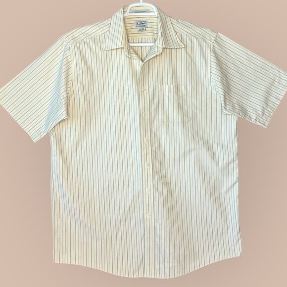 LL Bean Mens Classic Short Sleeve Button Down Shirt Wrinkle Resistant XLT Stripe - Picture 2 of 13
